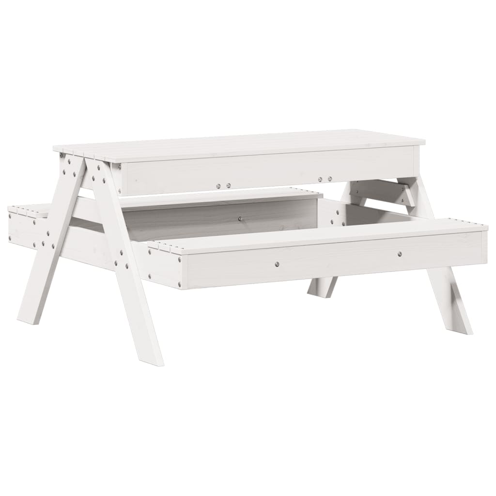 Picknicktafel met zandbak voor kinderen massief grenenhout wit