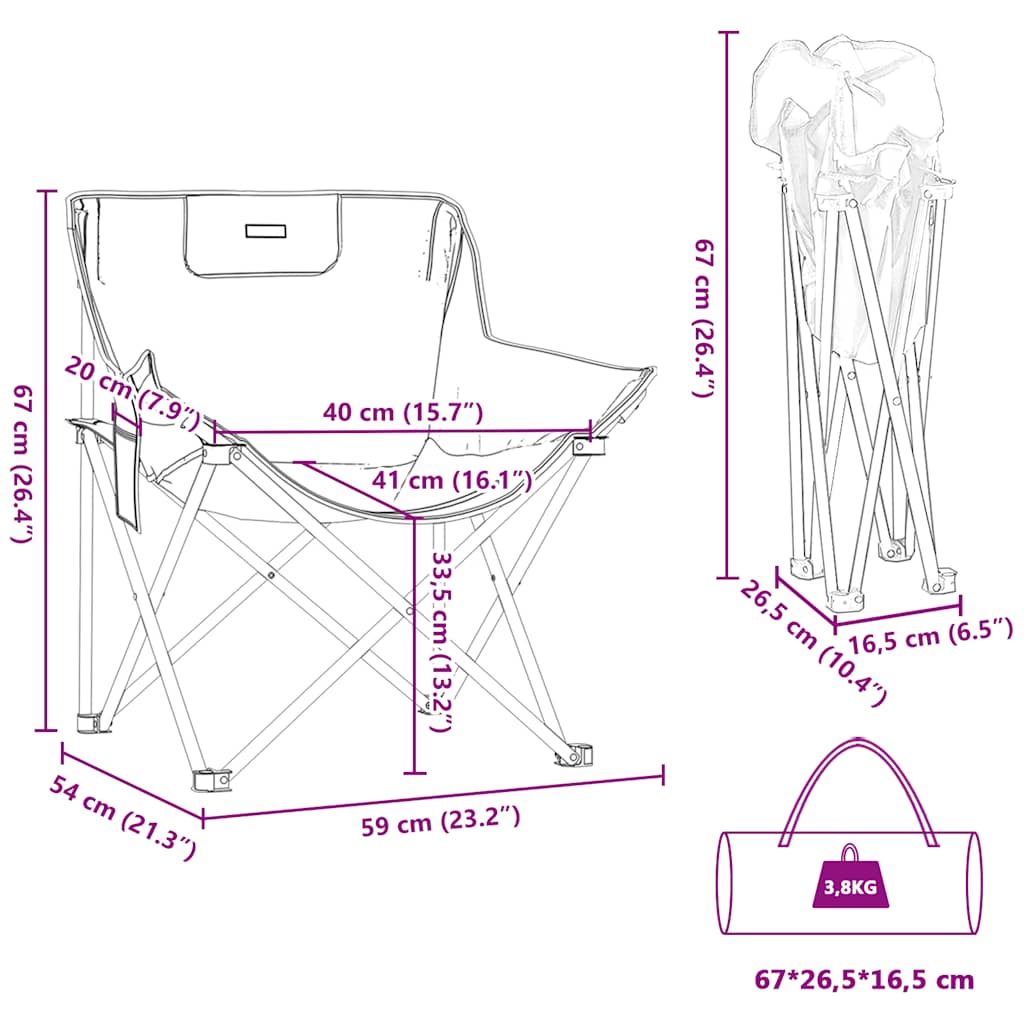 Campingstoelen 2 st met vakje inklapbaar blauw