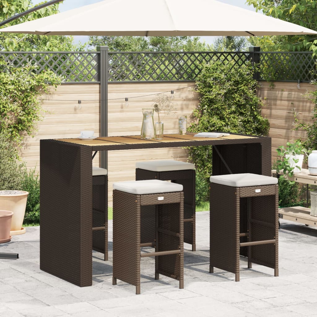 Tuinbarkrukken met kussens 4 st poly rattan bruin