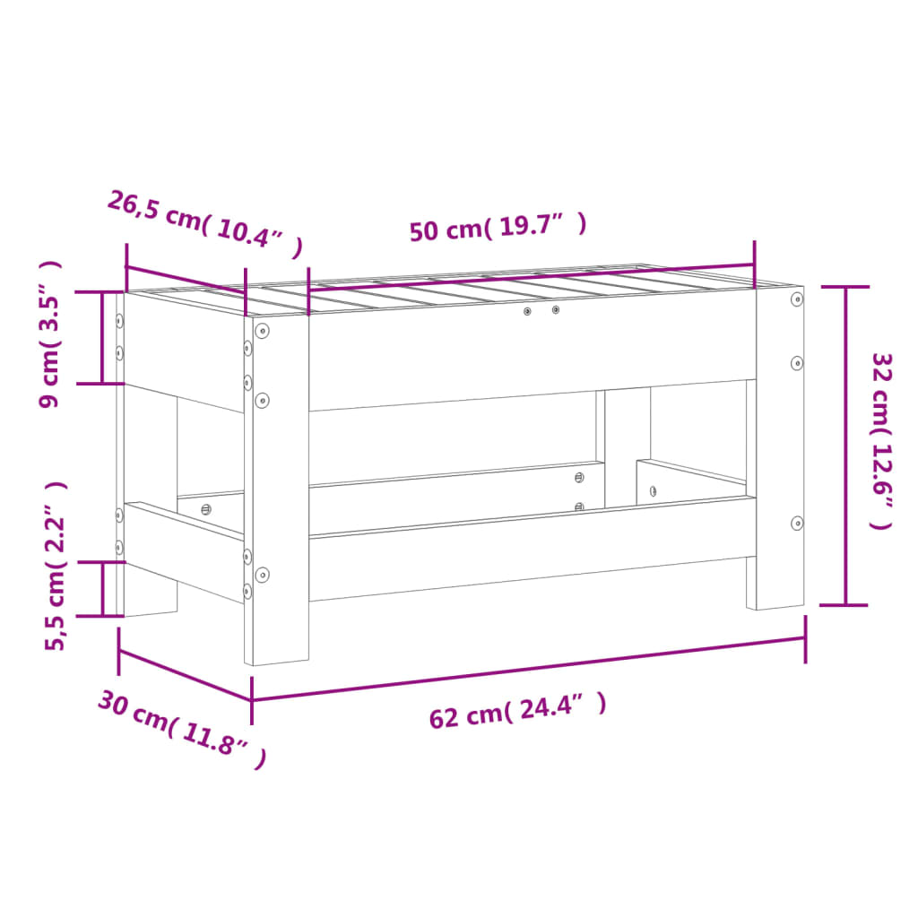 Tuinvoetenbank 62x30x32 cm massief douglashout