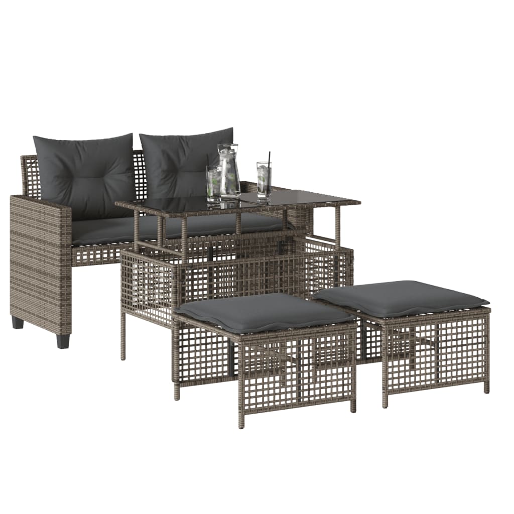 4-delige Loungeset met kussens poly rattan en glas grijs