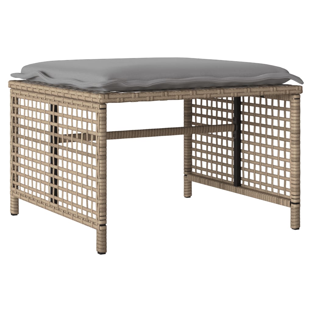 4-delige Loungeset met kussens poly rattan en glas beige