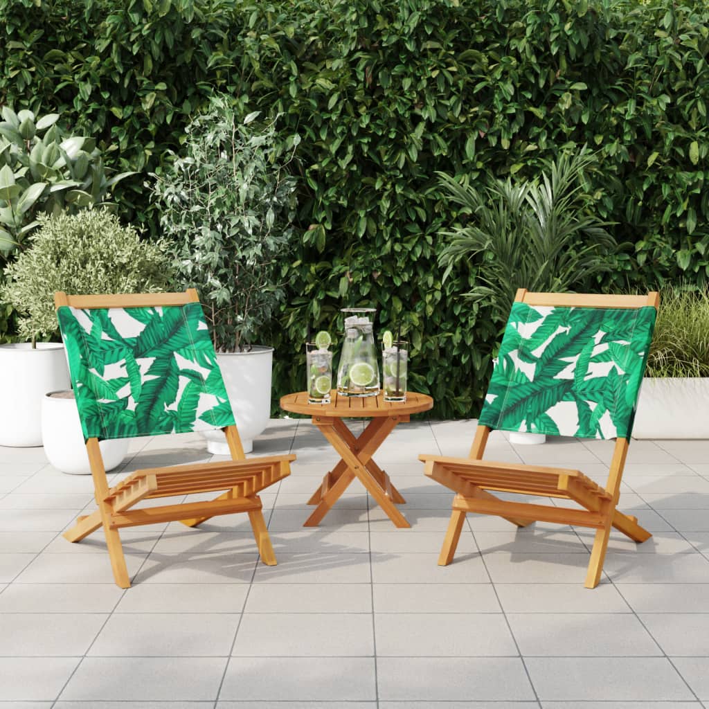 Tuinstoelen 2 st bladpatroon massief acaciahout en stof