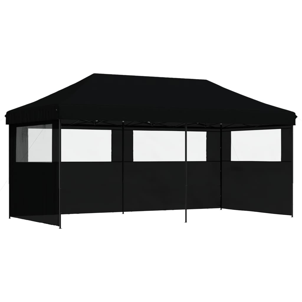 Partytent inklapbaar pop-up met 3 zijwanden zwart