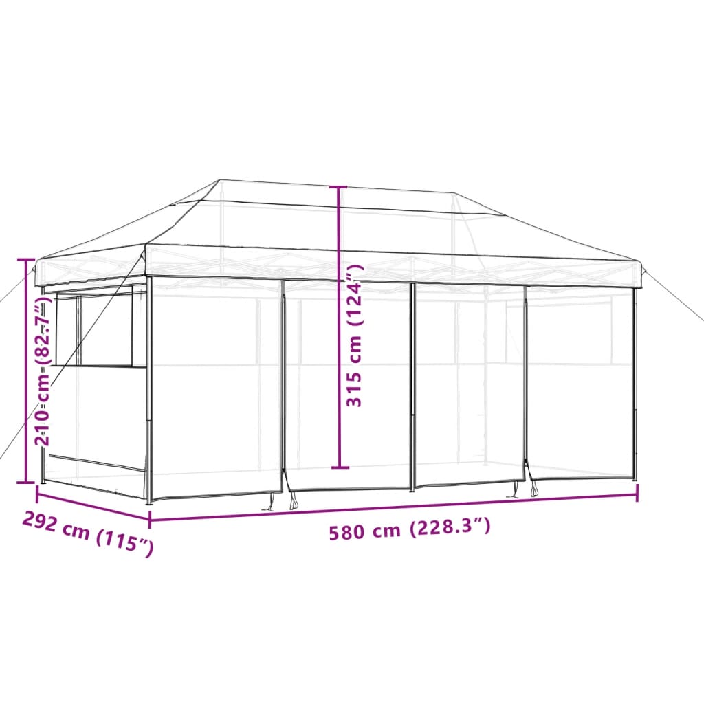 Partytent inklapbaar pop-up met 4 zijwanden taupe