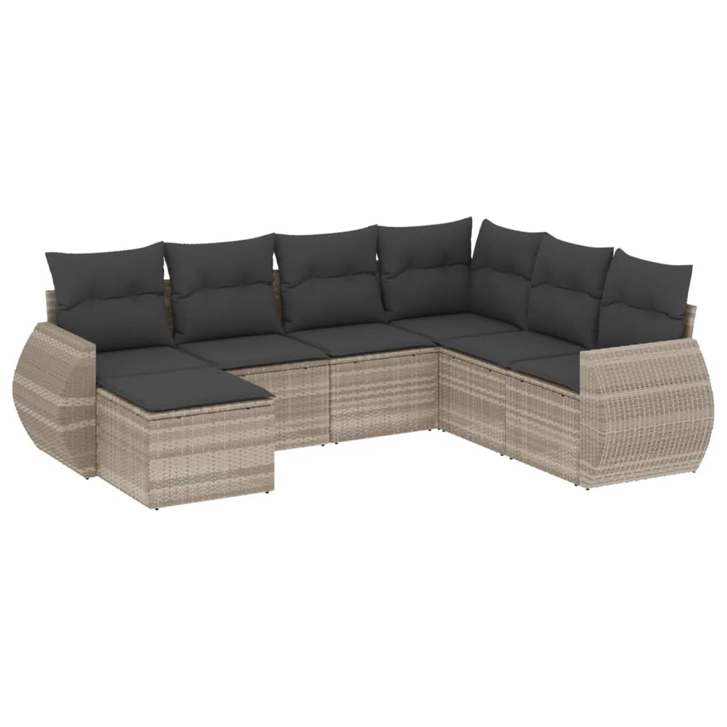 7-delige Loungeset met kussens poly rattan lichtgrijs