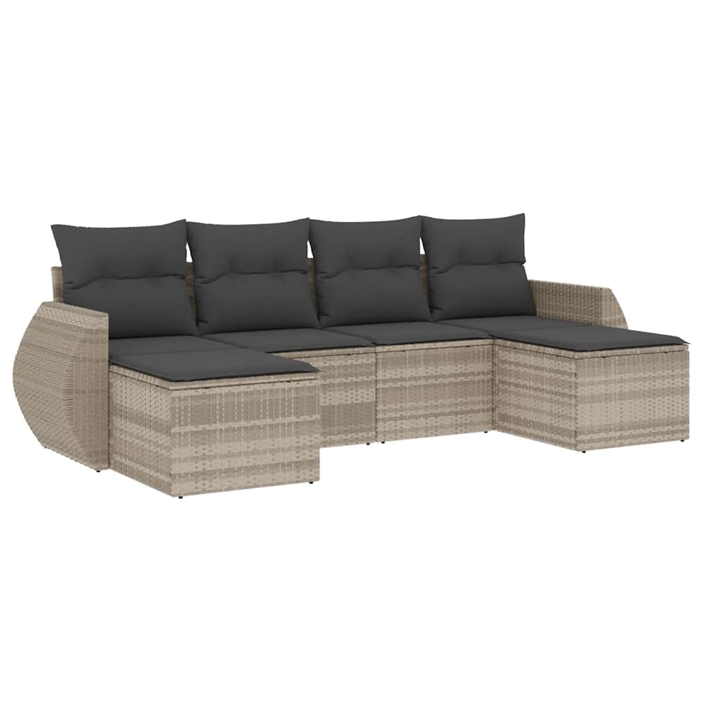 6-delige Loungeset met kussens poly rattan lichtgrijs