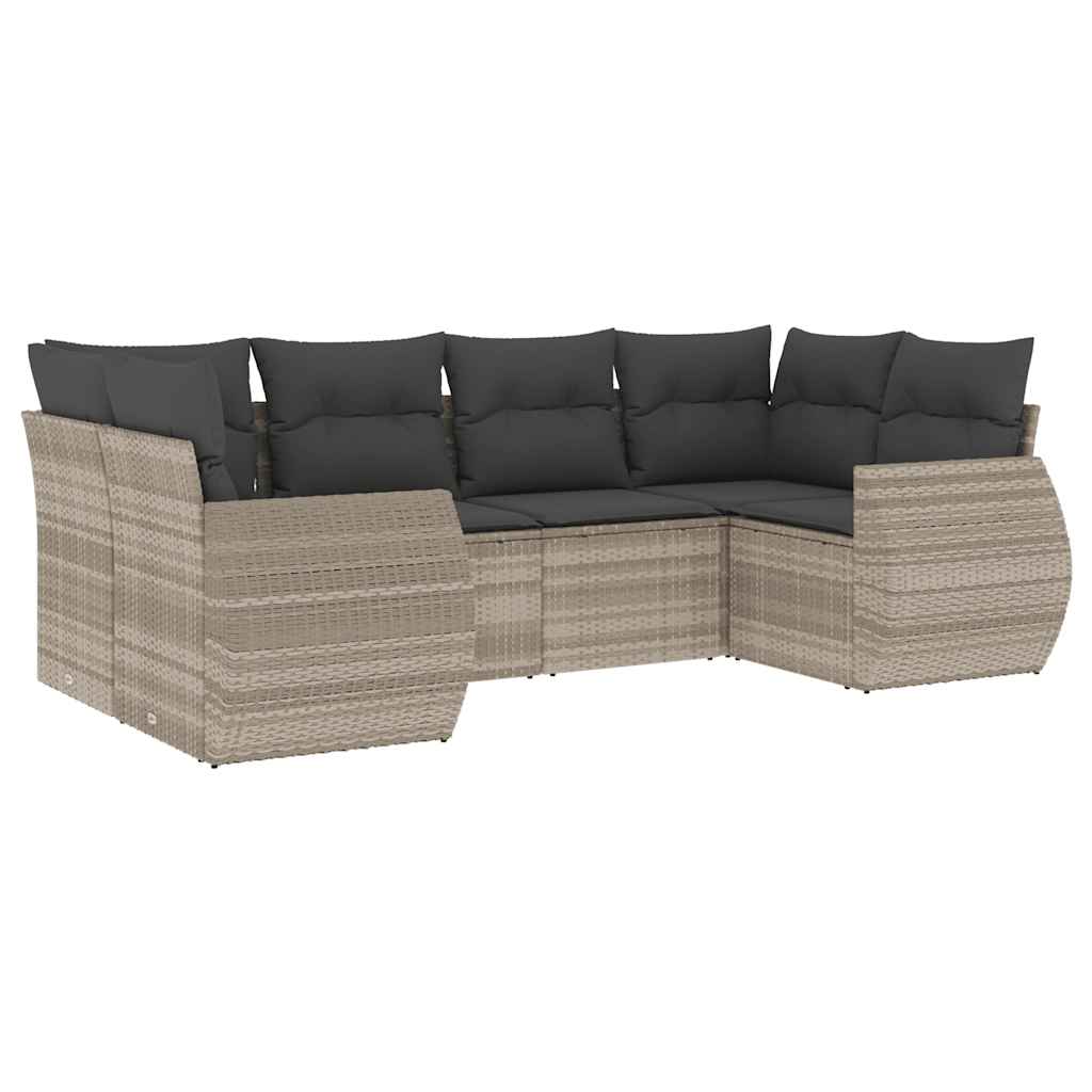 6-delige Loungeset met kussens poly rattan lichtgrijs