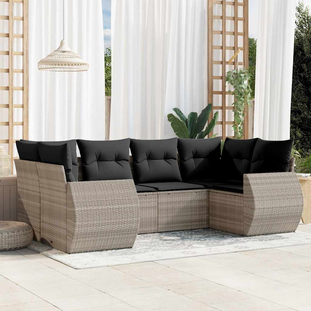 6-delige Loungeset met kussens poly rattan lichtgrijs