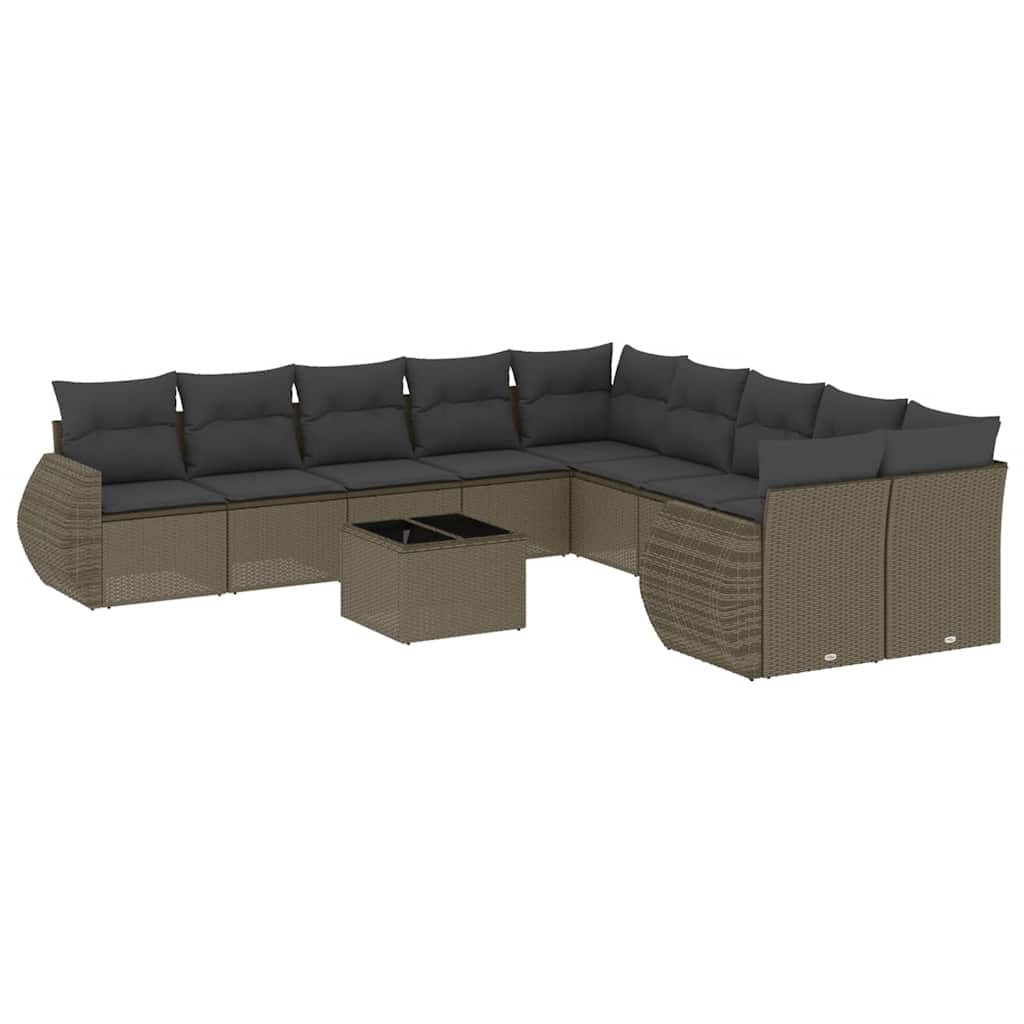 11-delige Loungeset met kussens poly rattan lichtgrijs