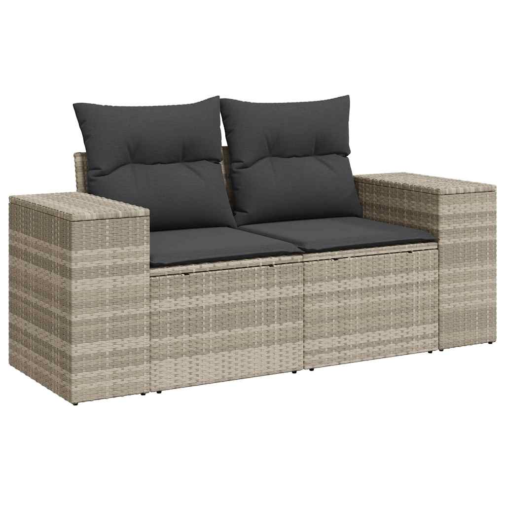 3-delige Loungeset met kussens poly rattan lichtgrijs
