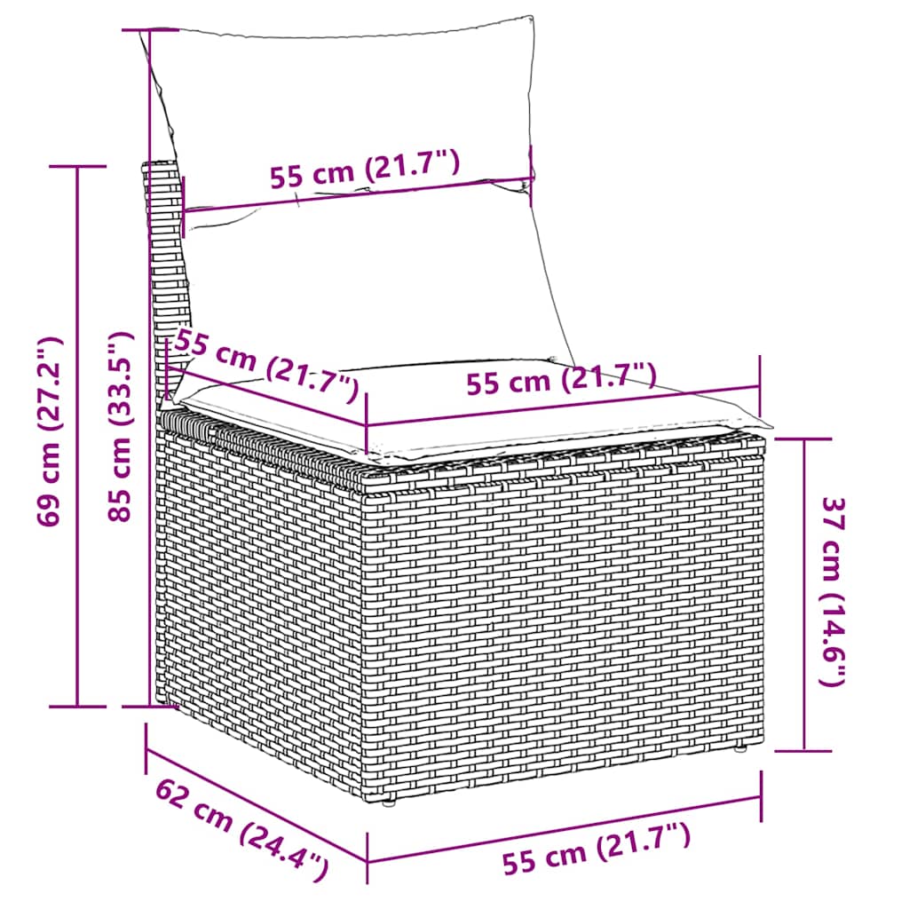 3-delige Loungeset met kussens poly rattan lichtgrijs