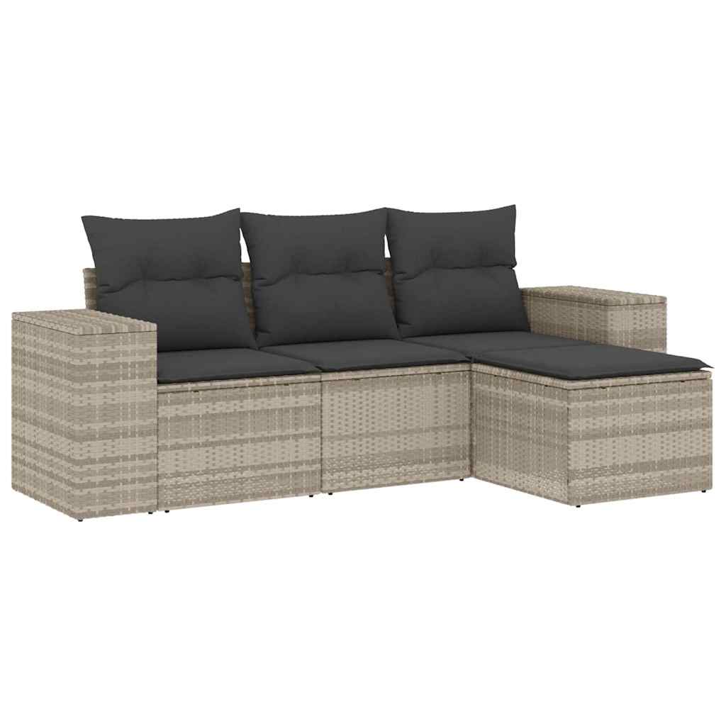 4-delige Loungeset met kussens poly rattan lichtgrijs