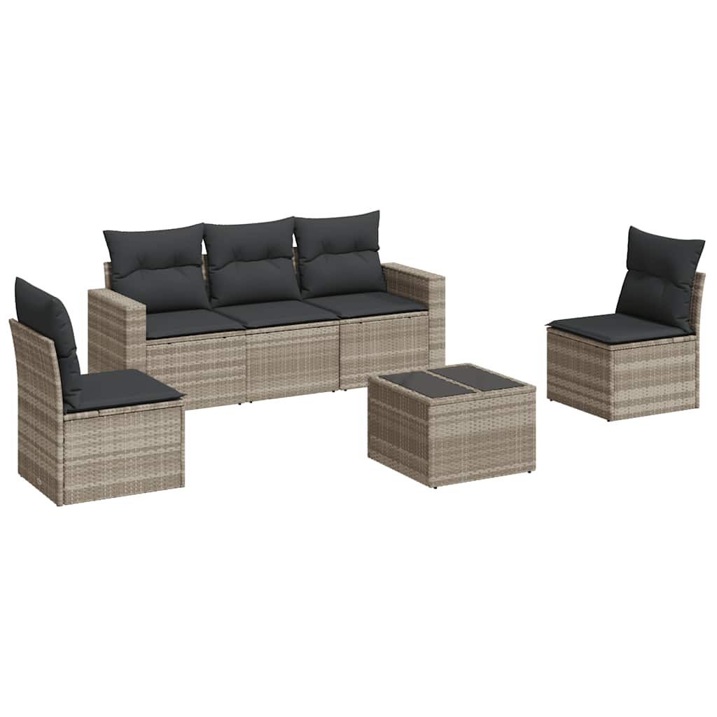 6-delige Loungeset met kussens poly rattan lichtgrijs