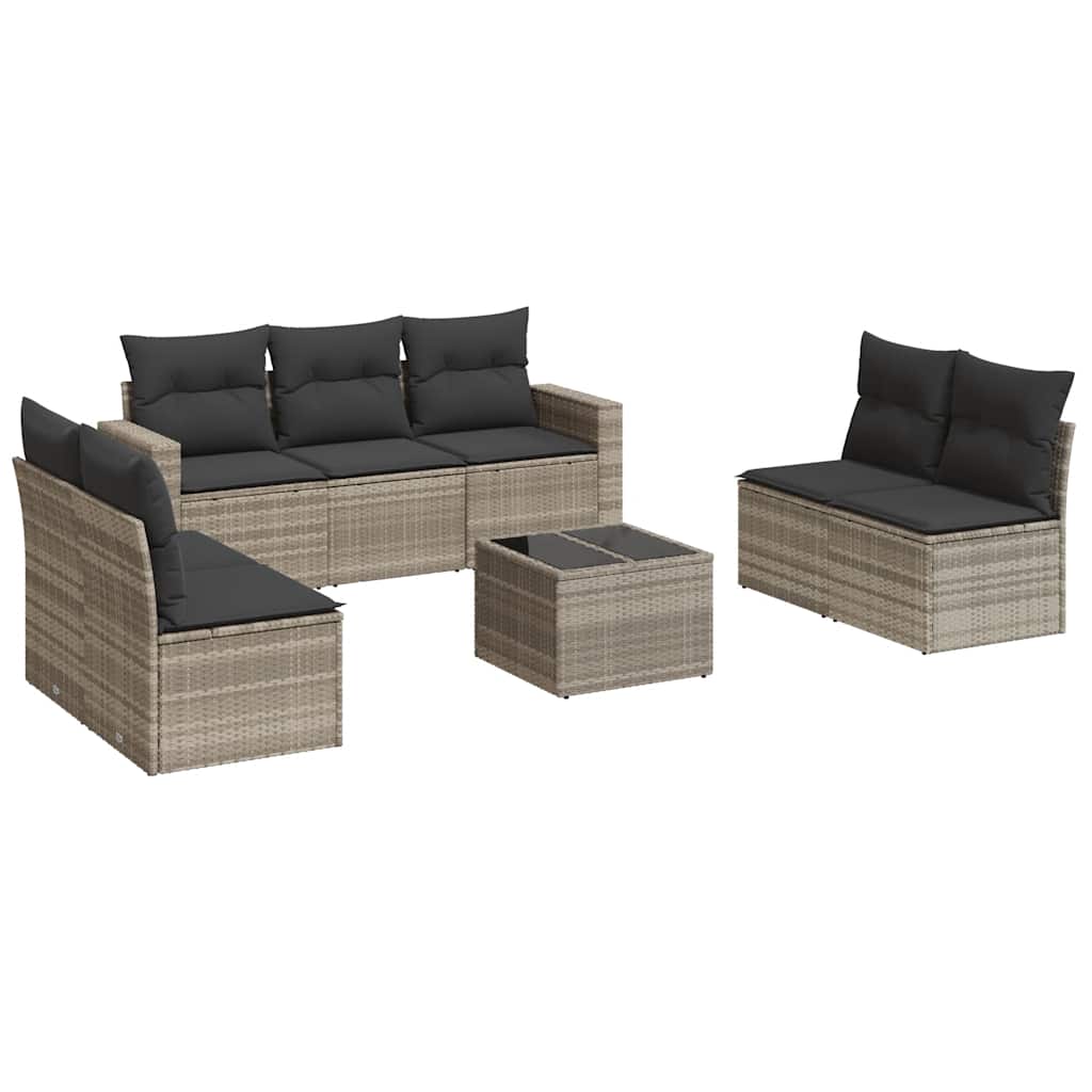 8-delige Loungeset met kussens poly rattan lichtgrijs
