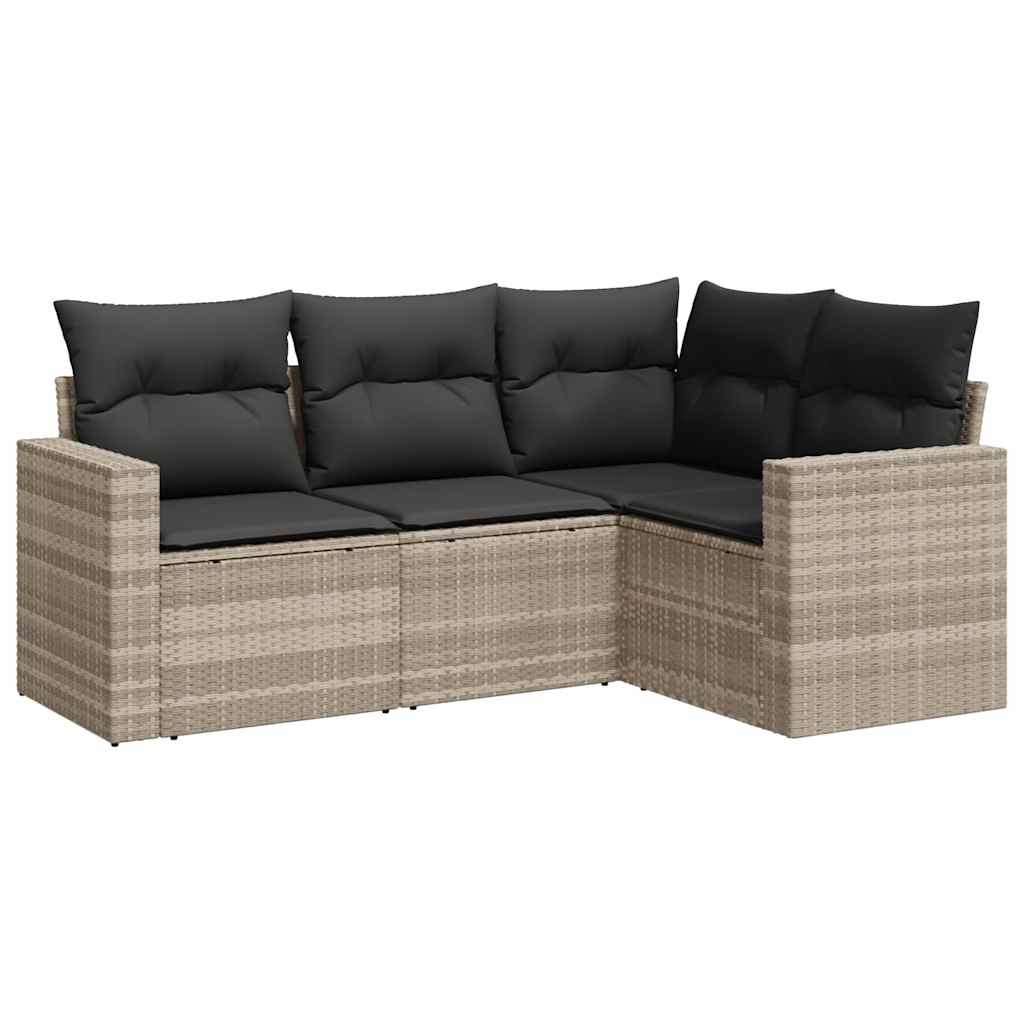 4-delige Loungeset met kussens poly rattan lichtgrijs