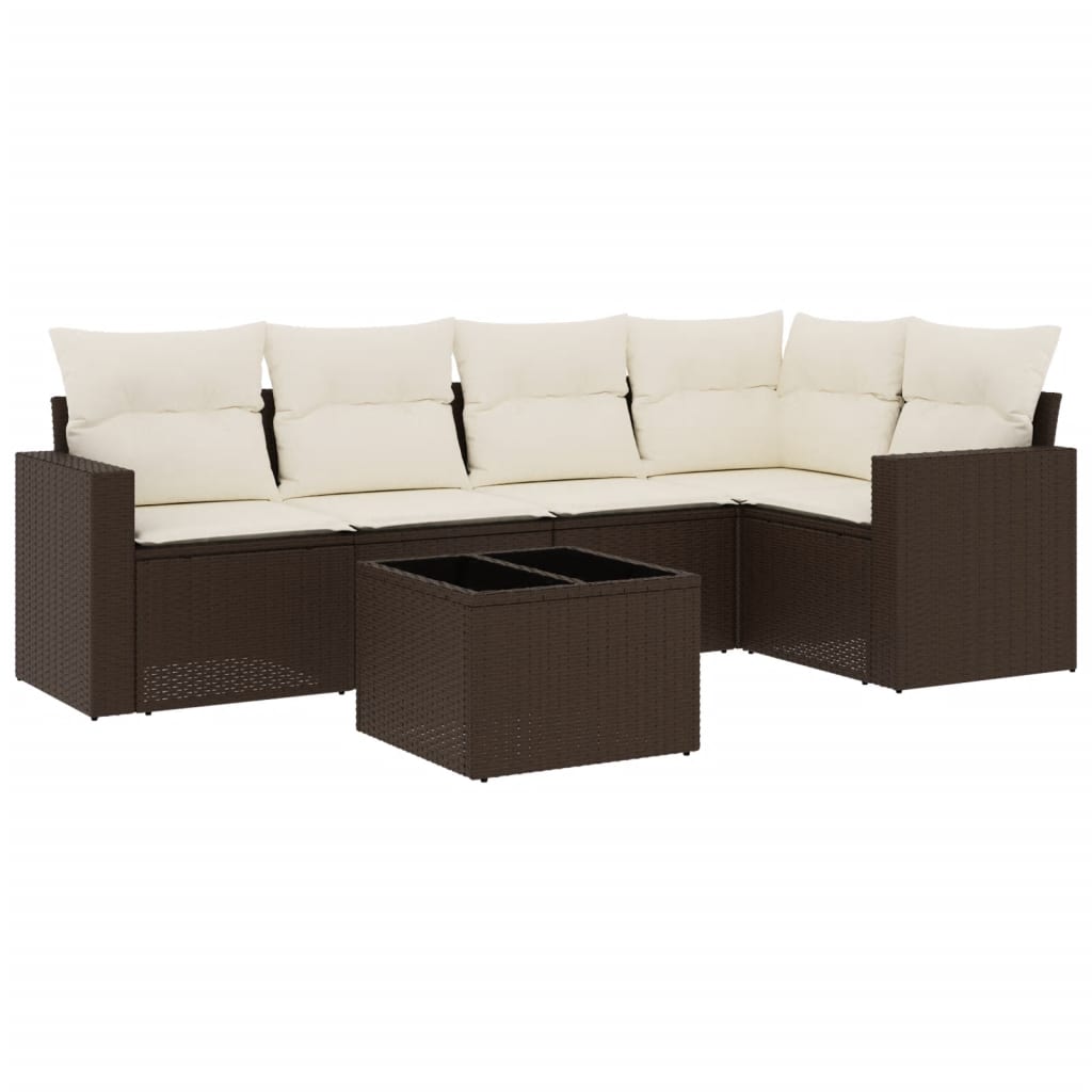 6-delige Loungeset met kussens poly rattan bruin