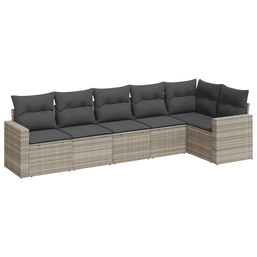 6-delige Loungeset met kussens poly rattan lichtgrijs
