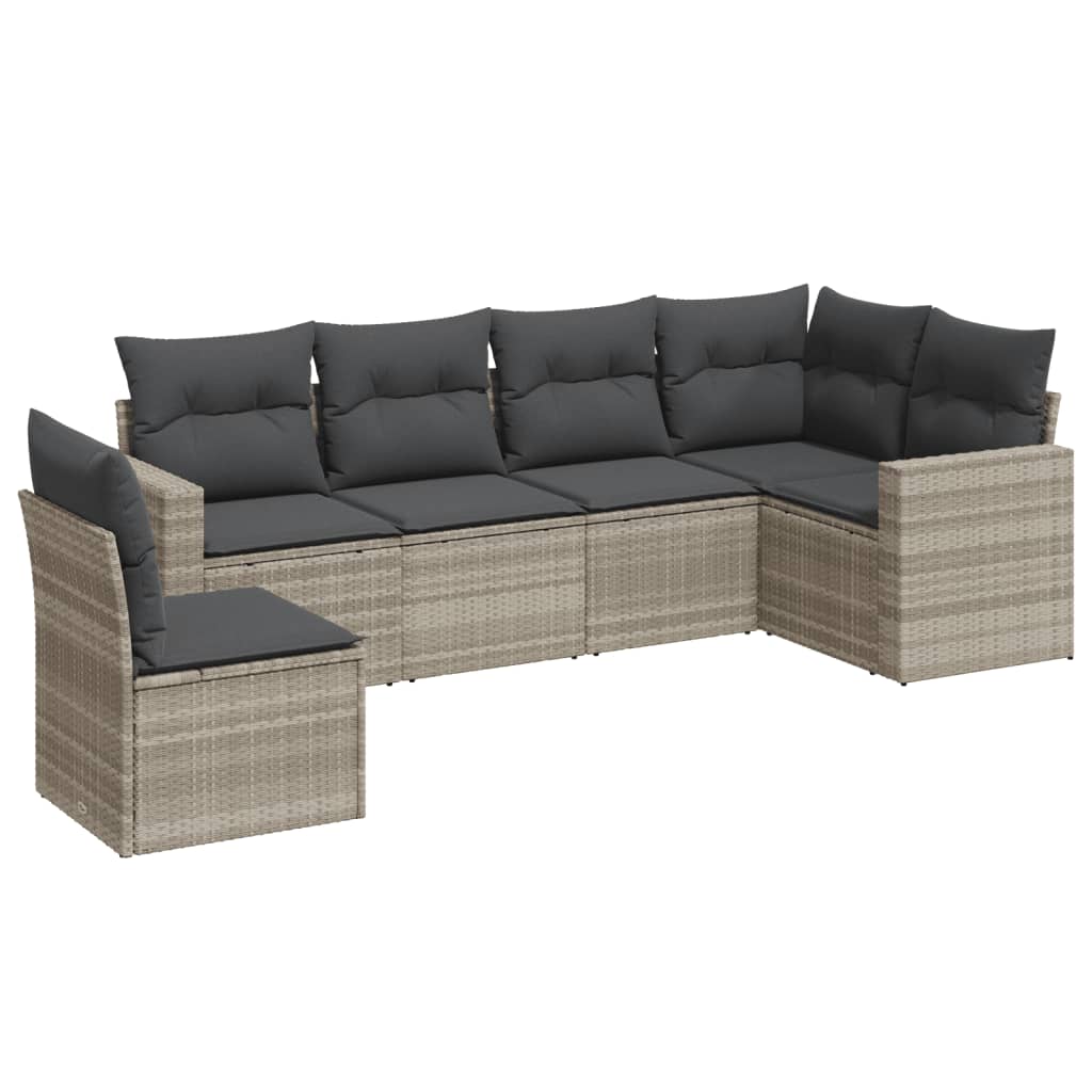6-delige Loungeset met kussens poly rattan lichtgrijs
