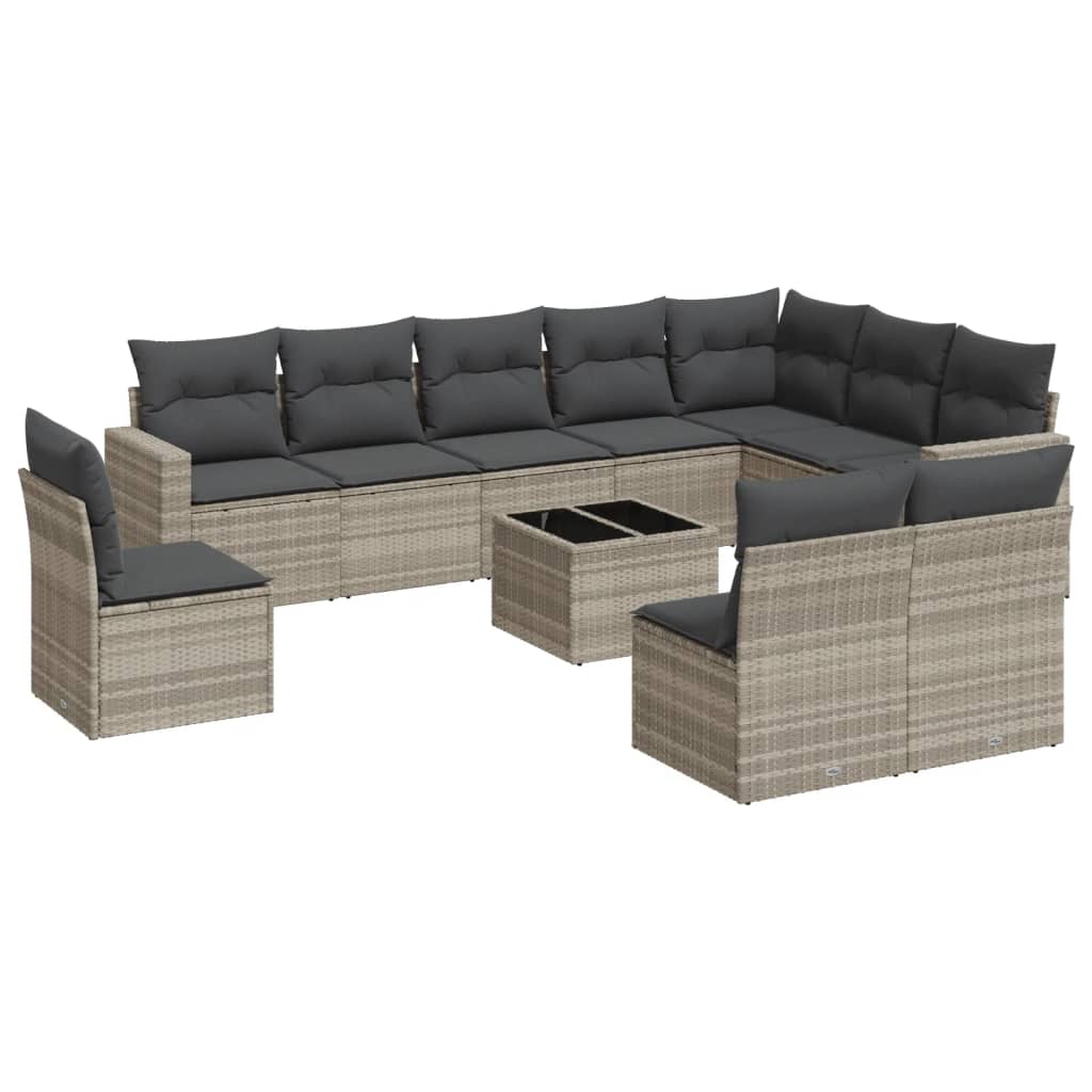 11-delige Loungeset met kussens poly rattan lichtgrijs