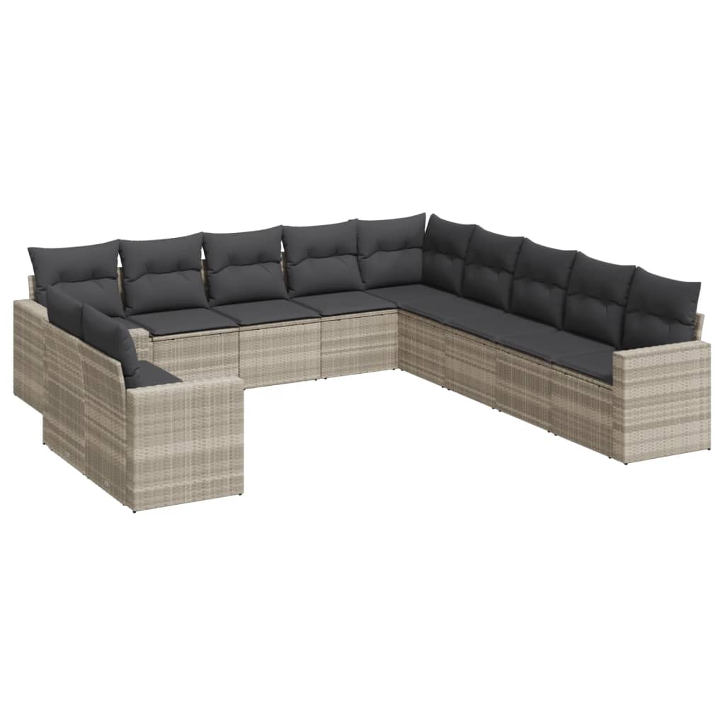 11-delige Loungeset met kussens poly rattan lichtgrijs