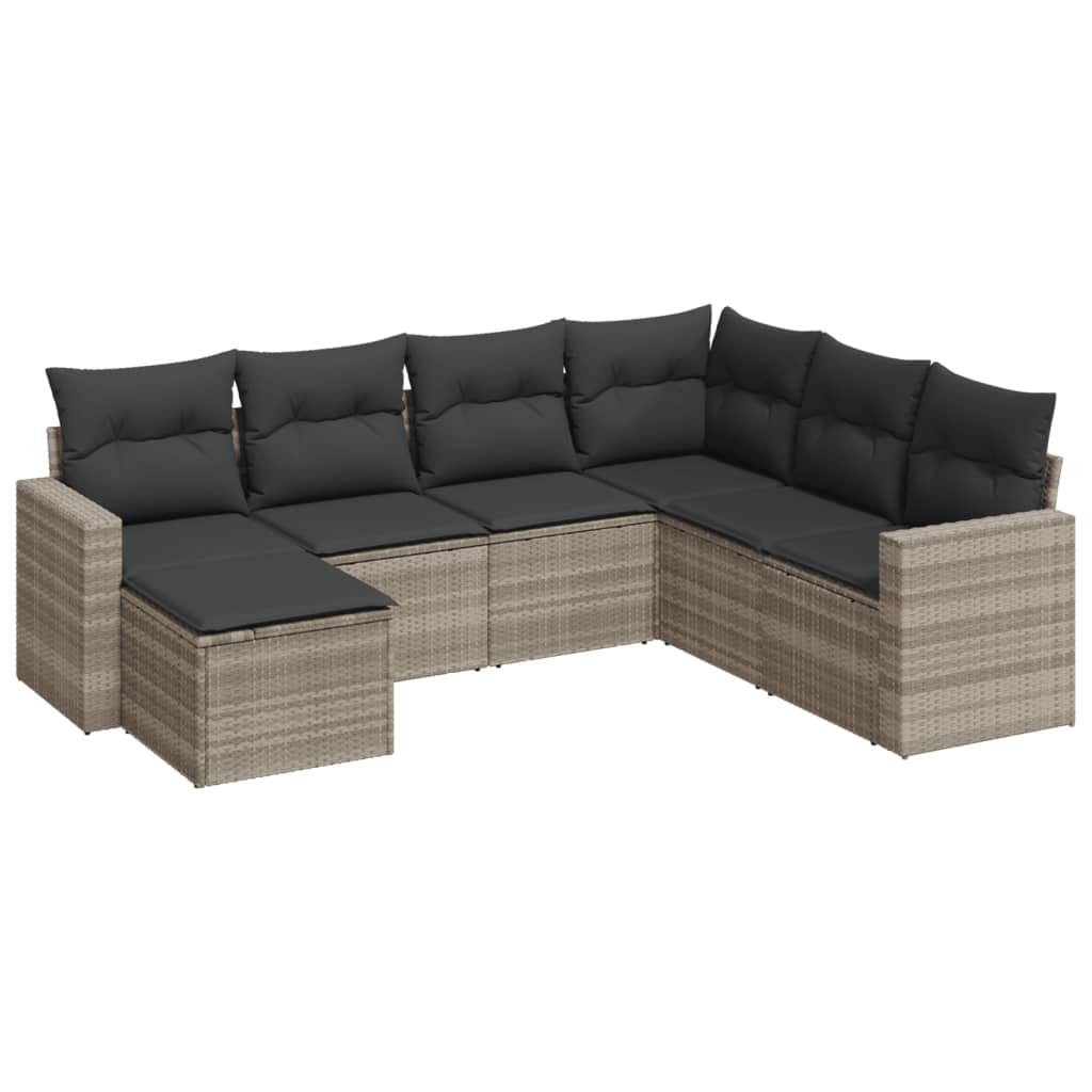 7-delige Loungeset met kussens poly rattan lichtgrijs