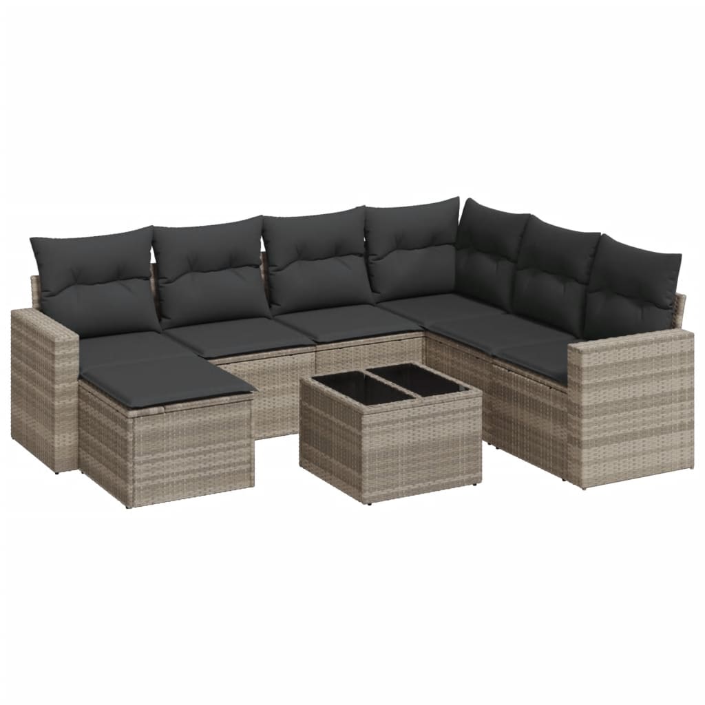 8-delige Loungeset met kussens poly rattan lichtgrijs