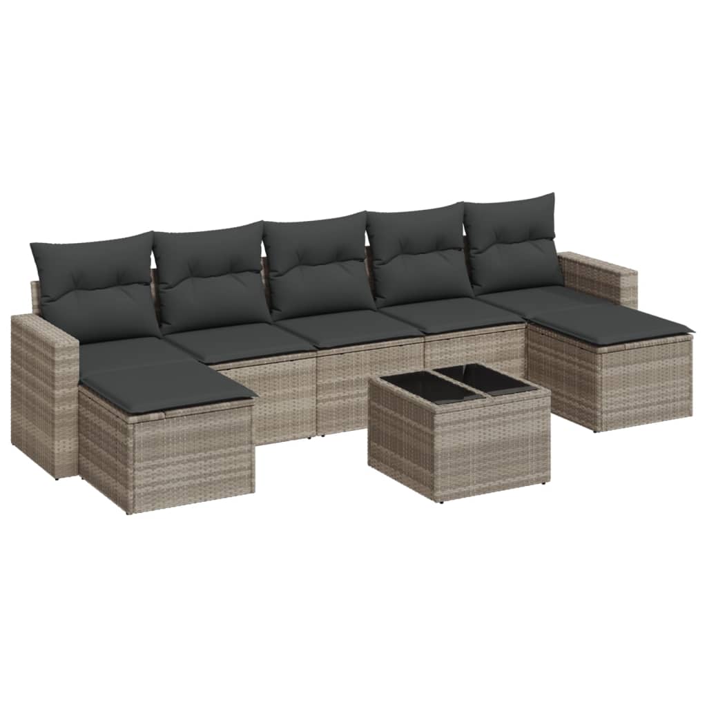 8-delige Loungeset met kussens poly rattan lichtgrijs