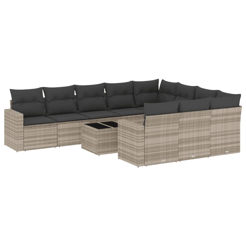 11-delige Loungeset met kussens poly rattan lichtgrijs