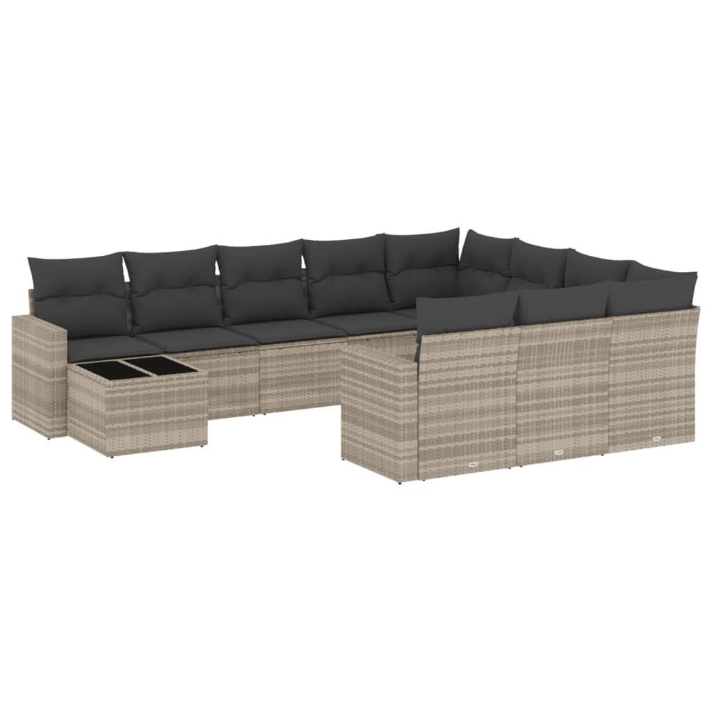 11-delige Loungeset met kussens poly rattan lichtgrijs