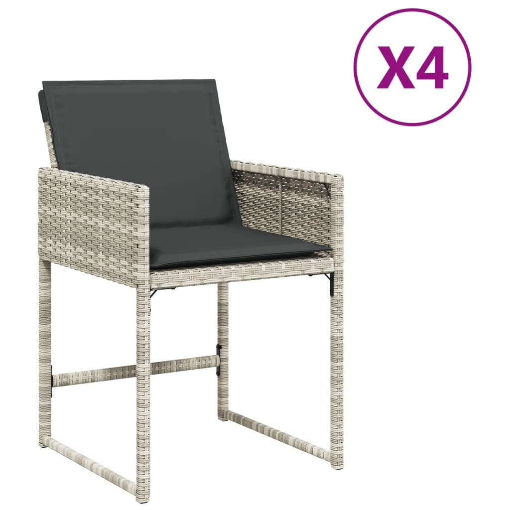 Tuinstoelen 4 st met kussens poly rattan lichtgrijs