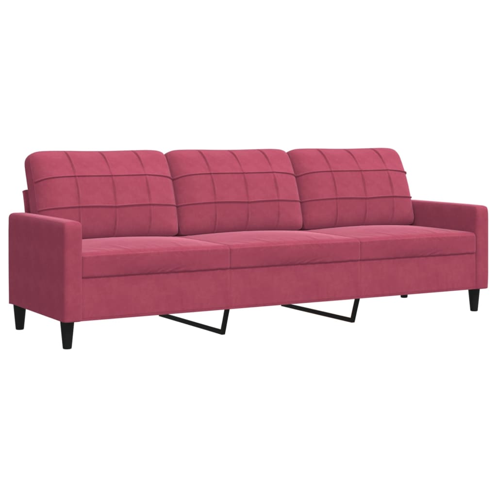 Driezitsbank 210 cm fluweel wijnrood