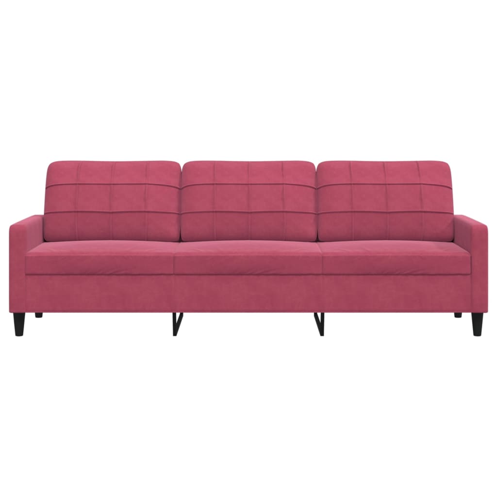 Driezitsbank 210 cm fluweel wijnrood