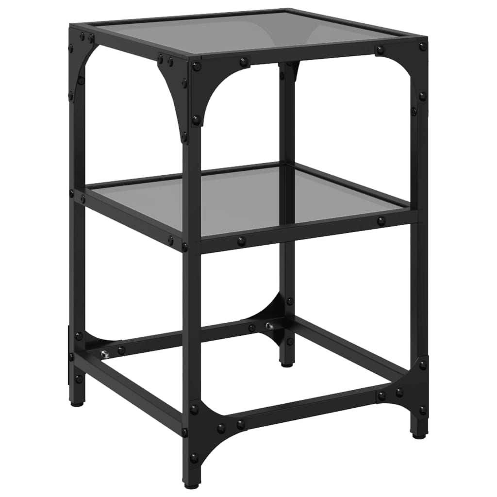 Salontafel met zwart glazen blad 30x30x45 cm staal