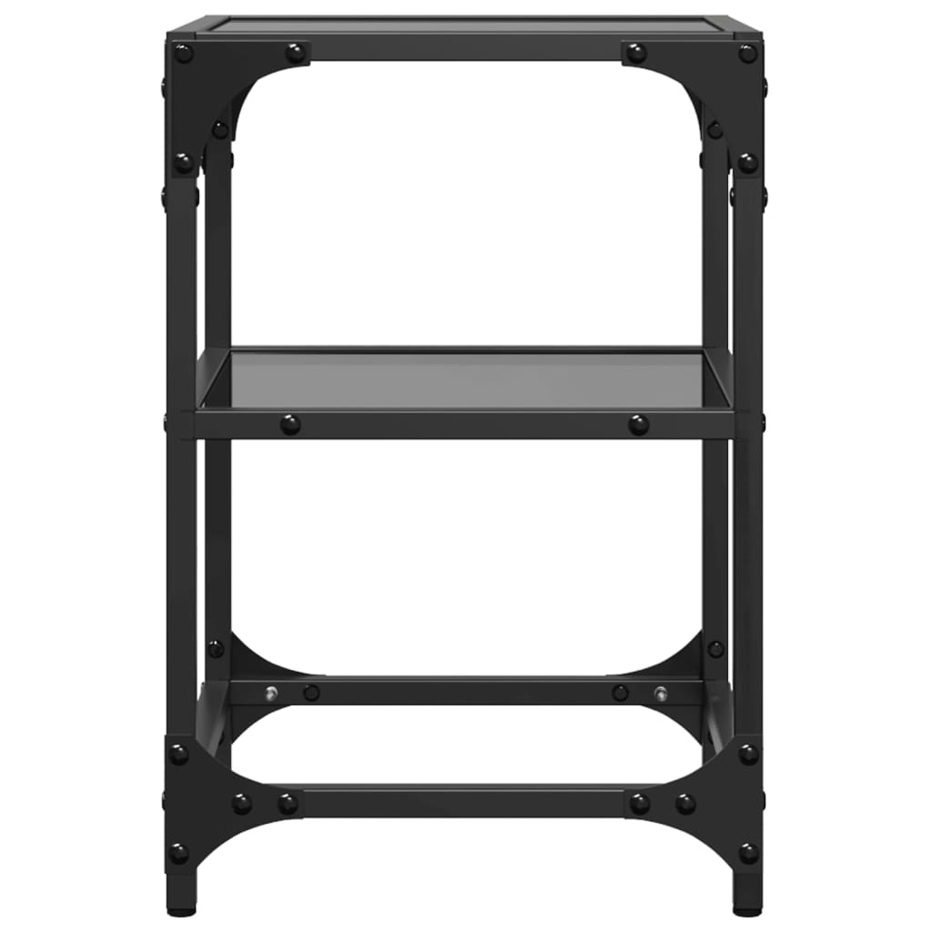 Salontafel met zwart glazen blad 30x30x45 cm staal