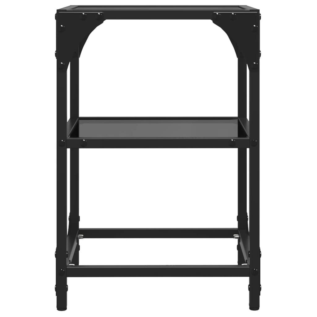 Salontafel met zwart glazen blad 30x30x45 cm staal