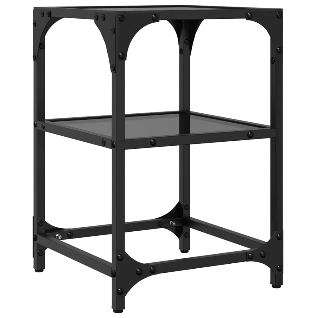 Salontafel met zwart glazen blad 30x30x45 cm staal