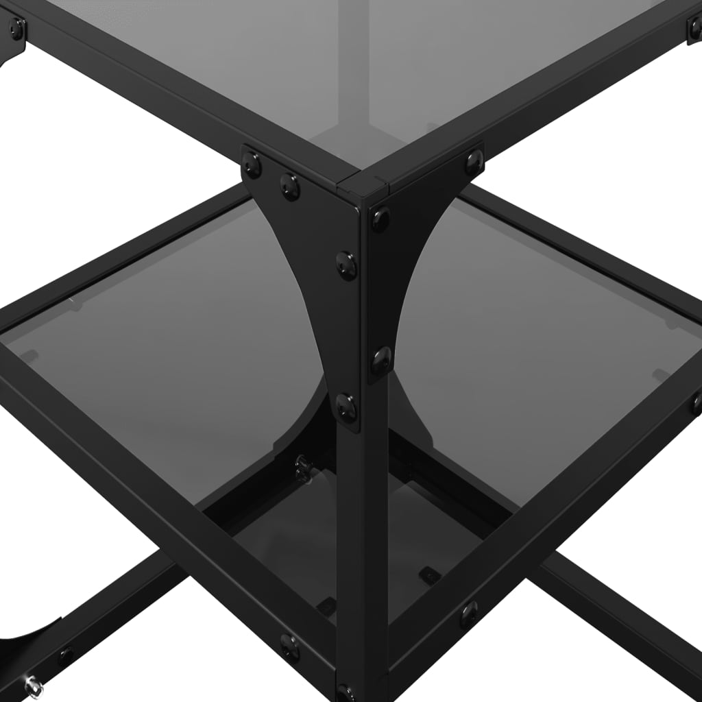 Salontafel met zwart glazen blad 30x30x45 cm staal