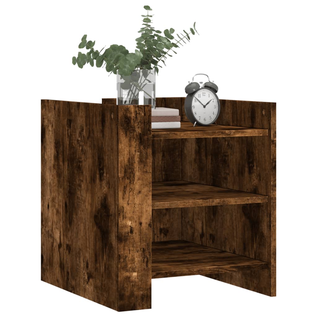 Nachtkastje 45x50x50 cm bewerkt hout gerookt eikenkleurig
