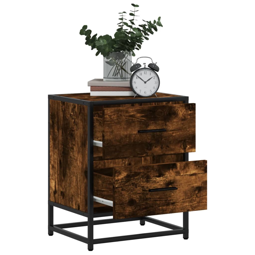 Nachtkastje 40x31x50 cm bewerkt hout gerookt eikenkleurig