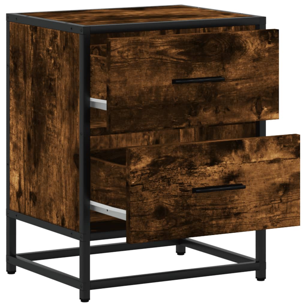 Nachtkastje 40x31x50 cm bewerkt hout gerookt eikenkleurig