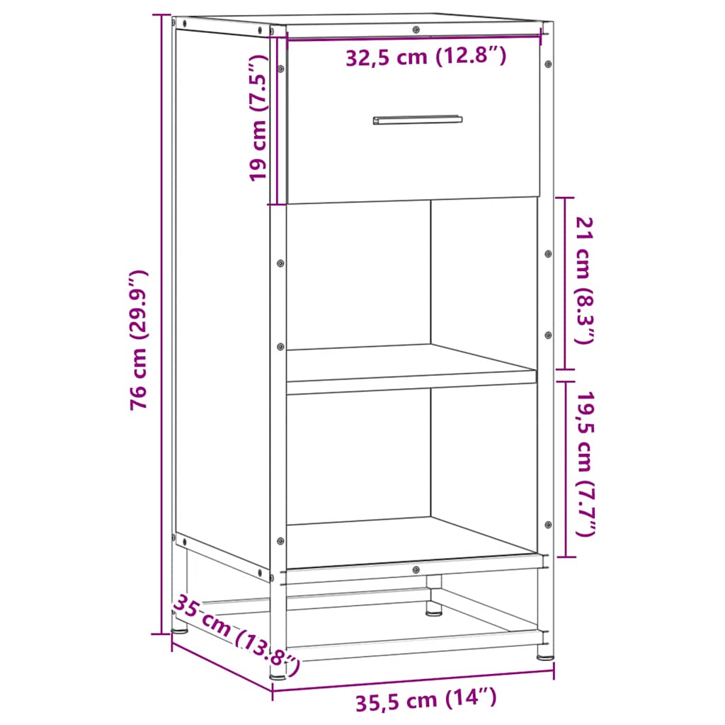 Dressoir 35,5x35x76 cm bewerkt hout en metaal zwart