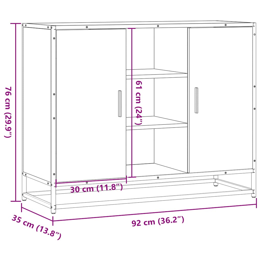 Dressoir 92x35x76 cm bewerkt hout grijs sonoma eikenkleurig