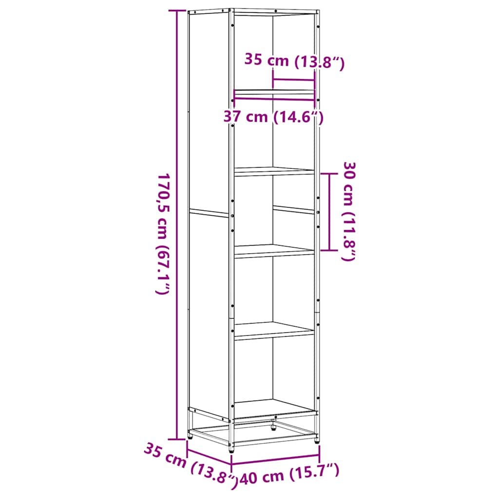 Boekenkast 40x35x170,5 cm bewerkt hout zwart
