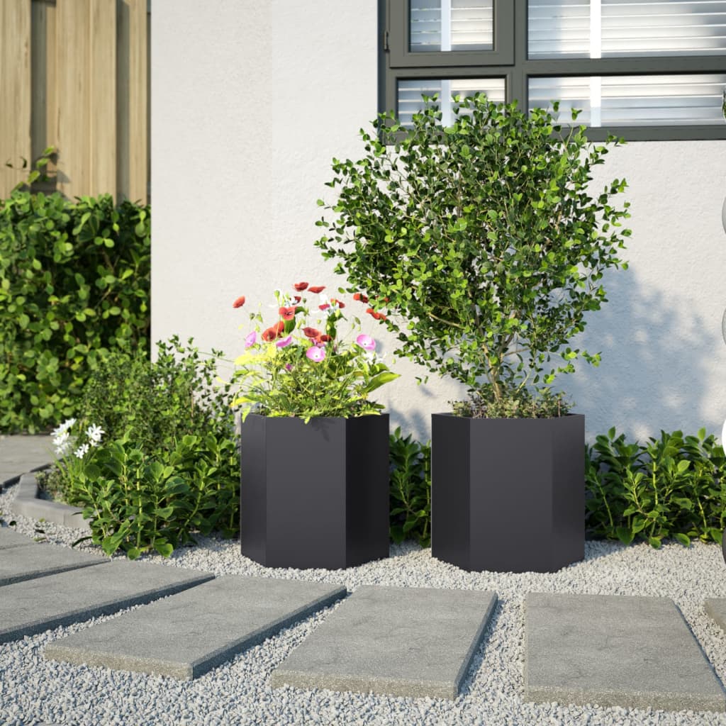 Plantenbakken Zeshoek Staal Zwart 2 46 x 40 x 45 cm Staal/Zwart