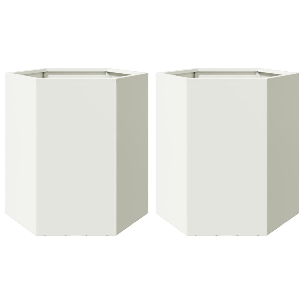 Plantenbakken Zeshoek Staal Wit 2 46 x 40 x 45 cm Staal/Wit