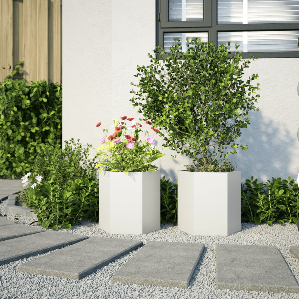 Plantenbakken Zeshoek Staal Wit 2 46 x 40 x 45 cm Staal/Wit