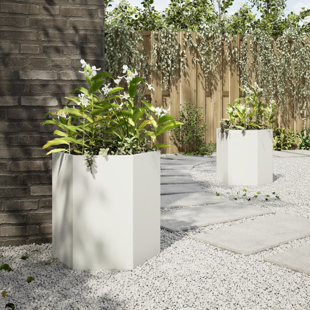Plantenbakken Zeshoek Staal Wit 2 46 x 40 x 45 cm Staal/Wit