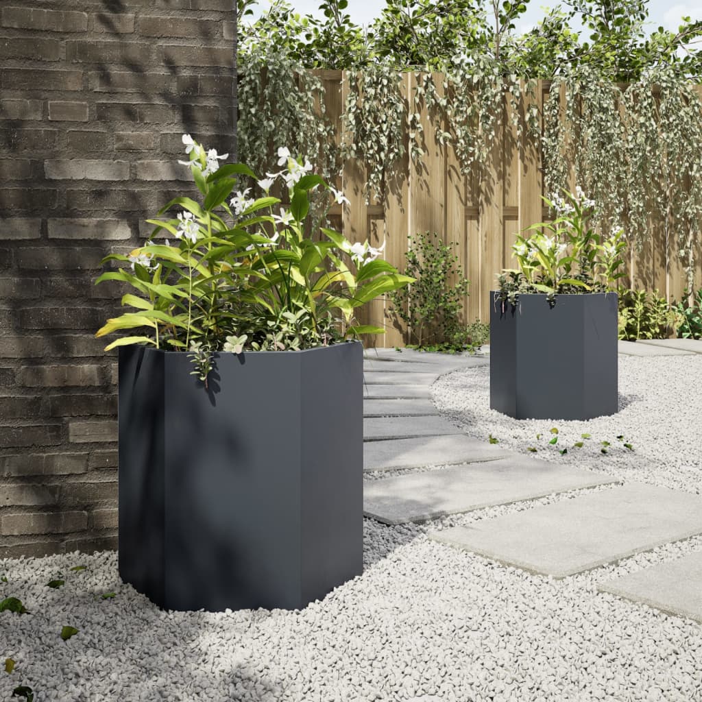 Plantenbakken Zeshoek Staal Antracietkleurig 2 46 x 40 x 45 cm Staal/Antracietkleurig