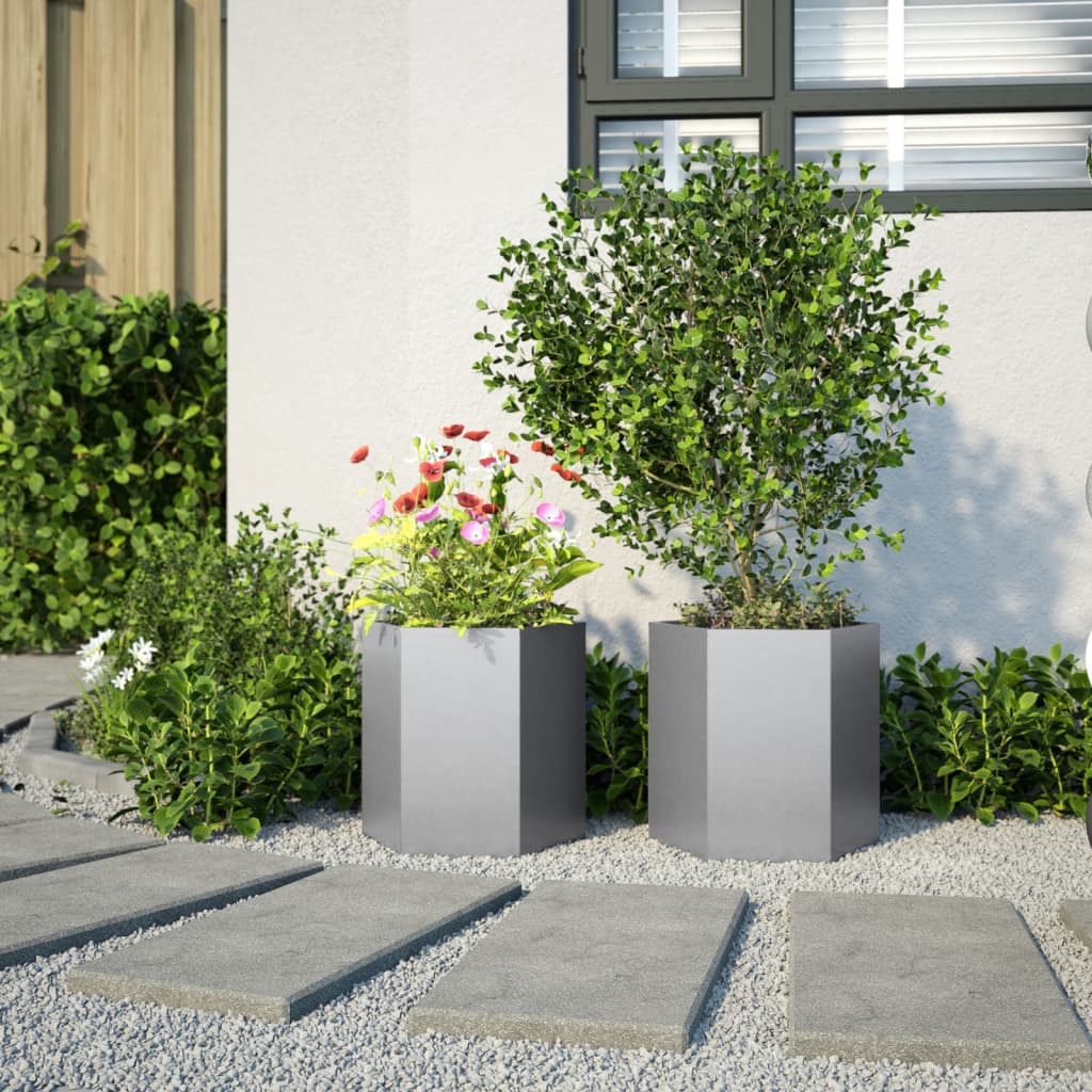 Plantenbakken Zeshoek Gegalvaniseerd Staal 2 46 x 40 x 45 cm Gegalvaniseerd staal/Grijs